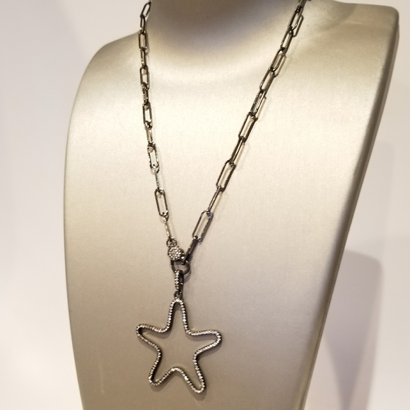 Pave CZ Starfish Paperclip Necklace Chain NEW - Picture 7 of 8